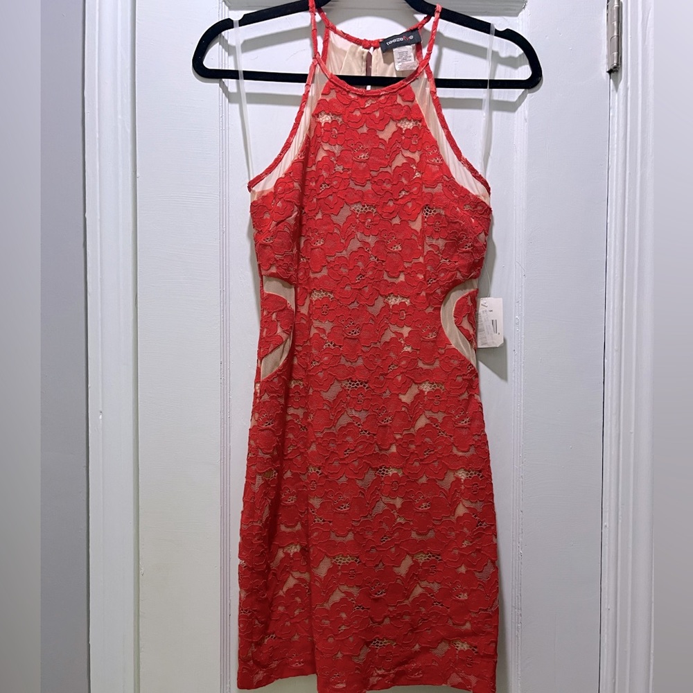 Red orange sexy, short lace Dress